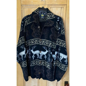 Tejidos Atahualpa Womens Vintage 90s Aztec Deer Cardigan Sweater XL Blue FA EXC